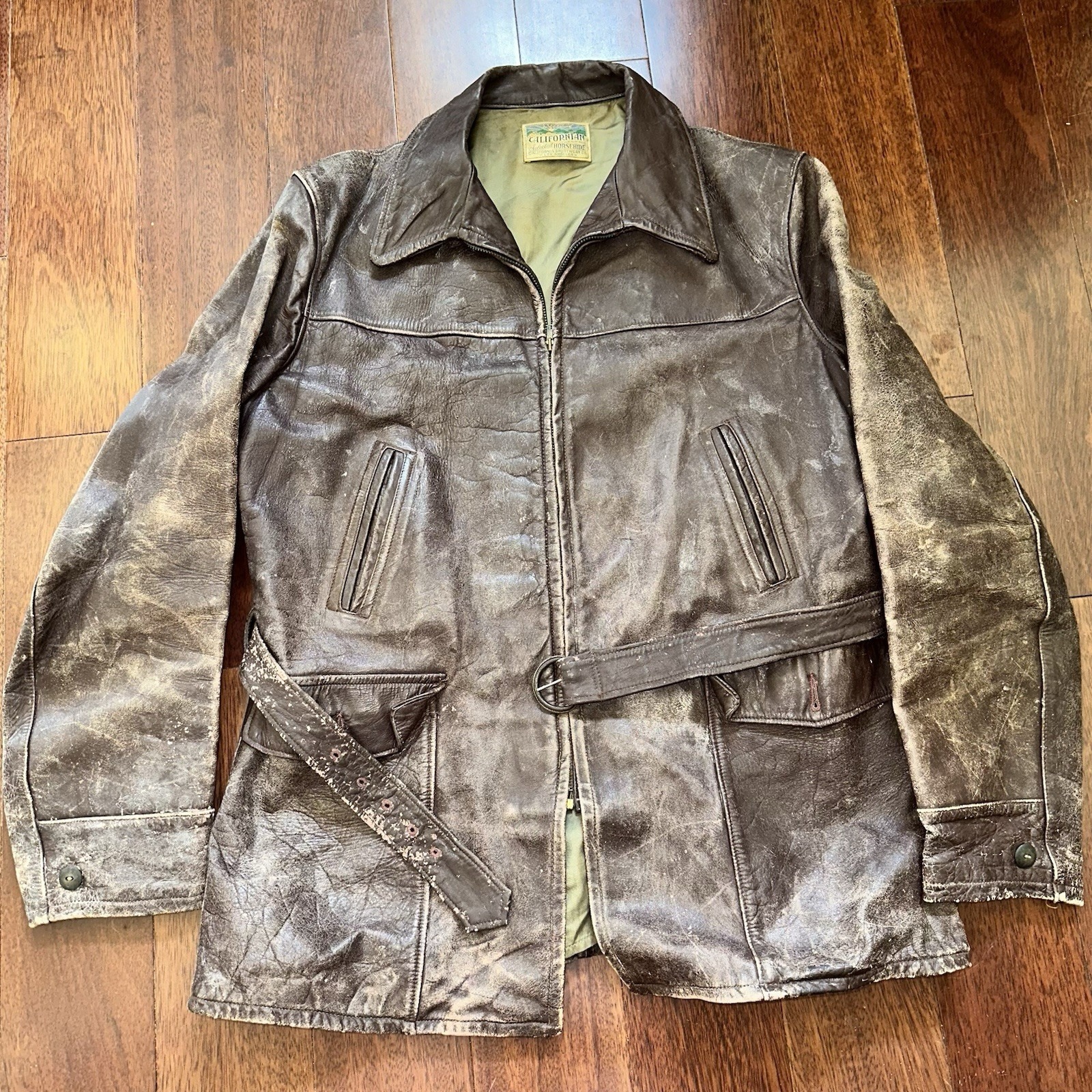 Vtg Californian Horsehide Leather Jacket Brown